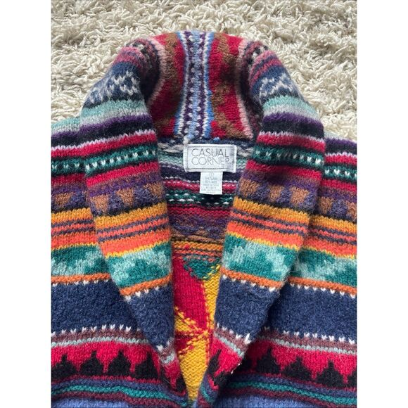 Amazing Vintage Southwestern Navajo Aztec Shetland Wool Cardigan Sweater Casual - Picture 13 of 14